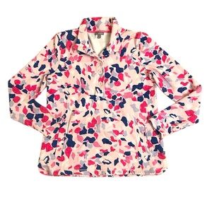 Talbots Fun Floral Button Half Placket Top Pink Blue Women’s Size Small